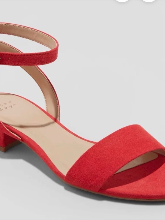 a new day Shoes - a new day Red Suede Ankle-Strap Low Block Heel Sandals